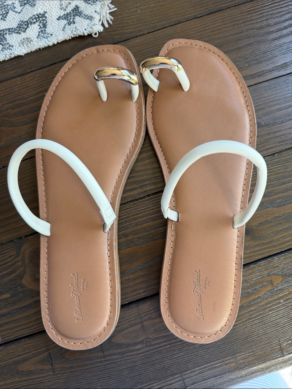 Target Tan Sandals with White Straps and Gold Accent